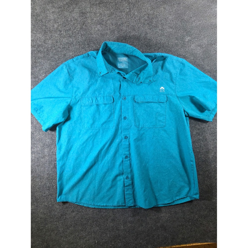 Rugged Earth Outfitters Mens XL Teal Blue Performance Short Sleeve Hiking Shirt